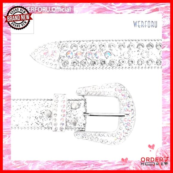 Rhinestone Studded Western Leather Belt with Removable Buckle main image 4